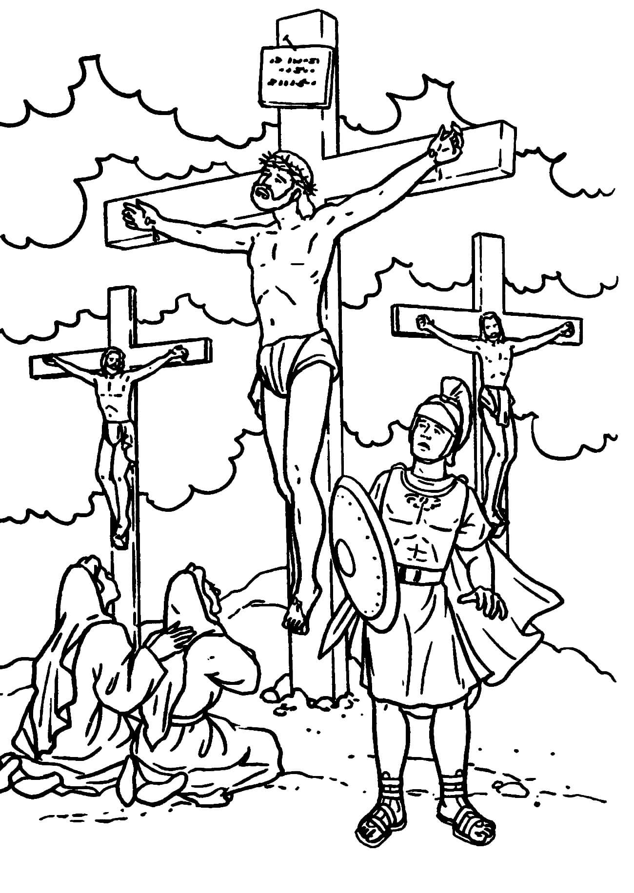 Jesus e os Dois Foram Pregados na Cruz para colorir