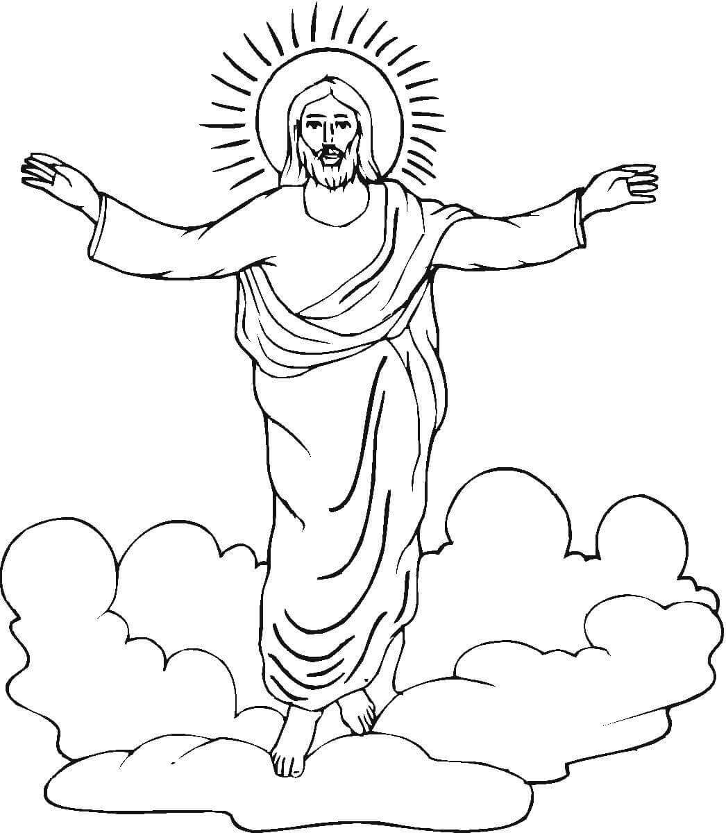 Desenhos de Jesus em Pé na Nuvem para colorir