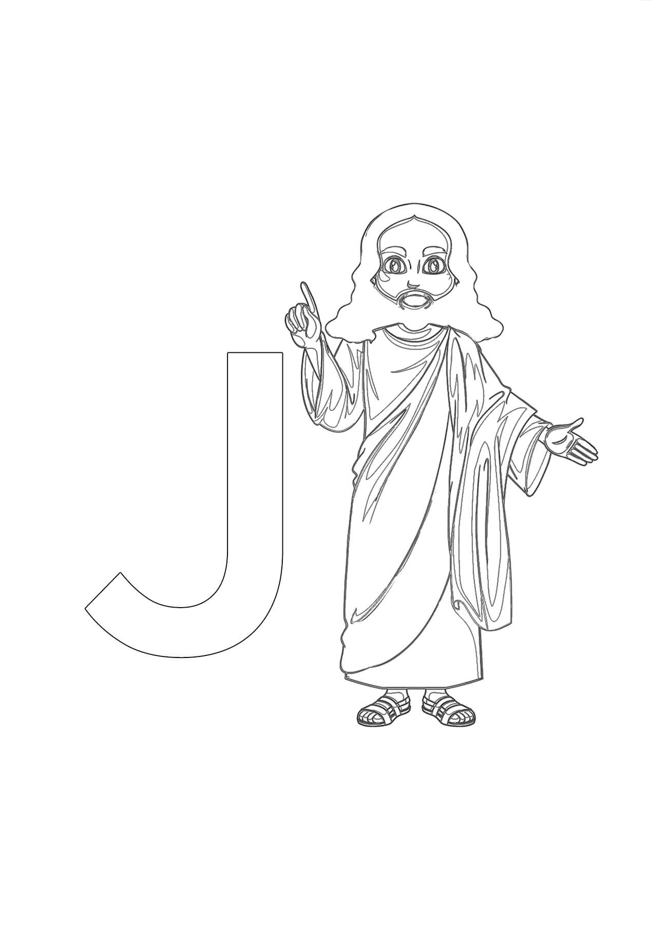 Letra J com Jesus para colorir