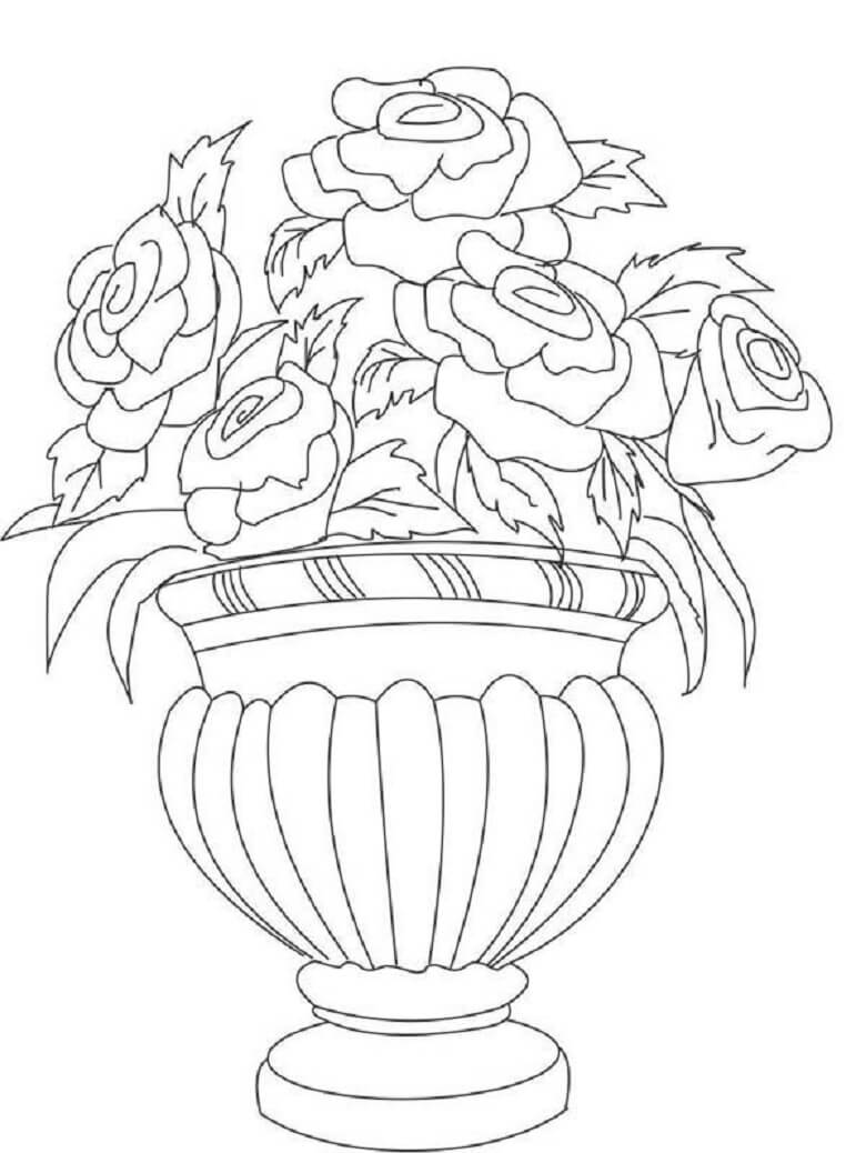 Lindo Vaso de Flores de Rosas para colorir