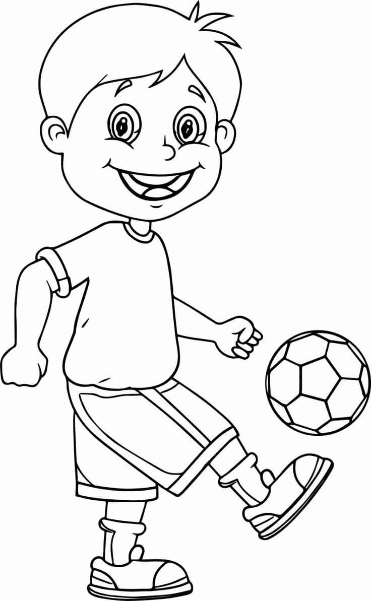 Menino Feliz Jogando Bola de Futebol para colorir