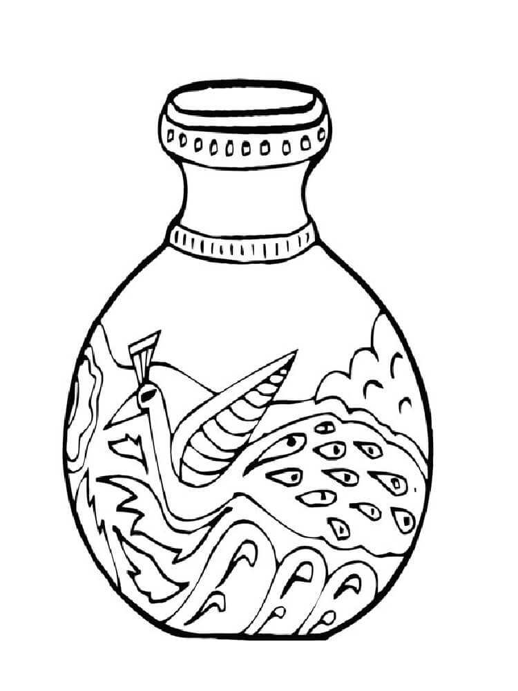 Desenhos de Pavão em um Vaso para colorir