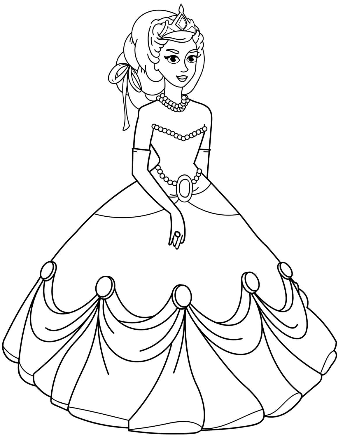Princesa em Vestido de Baile para colorir