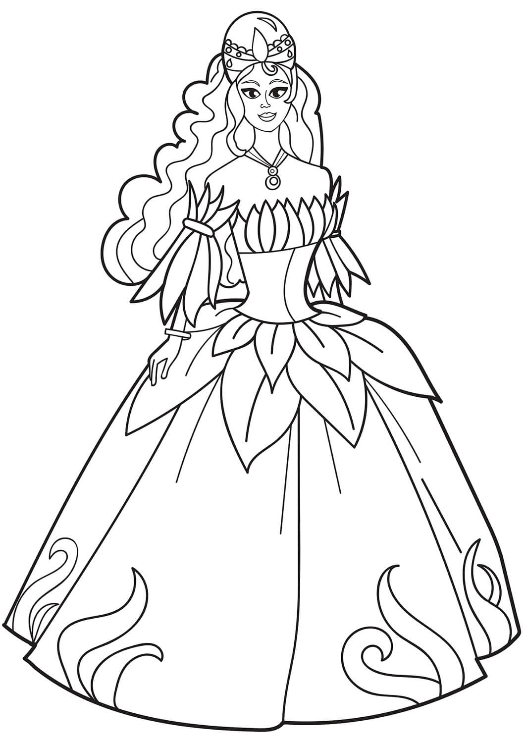 Desenhos de Princesa em Vestido de Flores para colorir