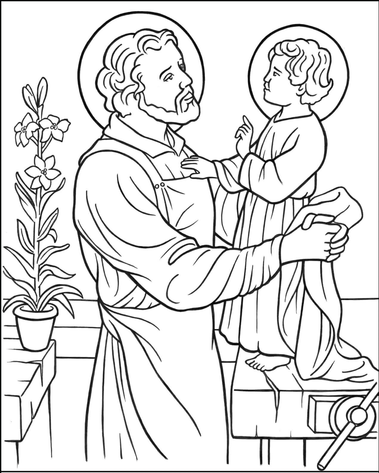 Desenhos de São José com Jesus para colorir