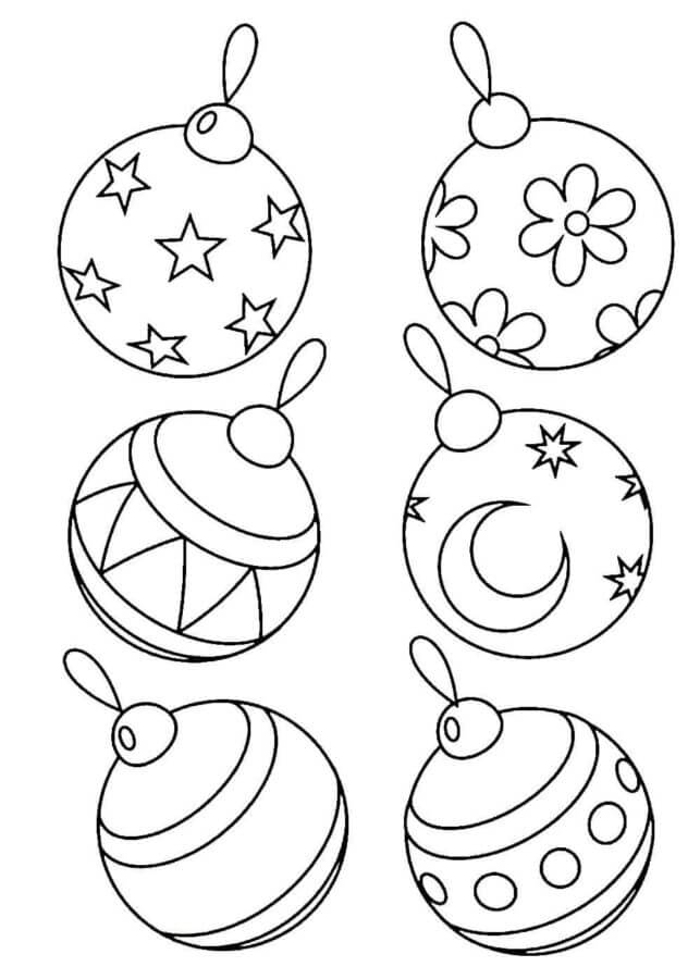 Desenhos de Seis Bolas de Natal para colorir