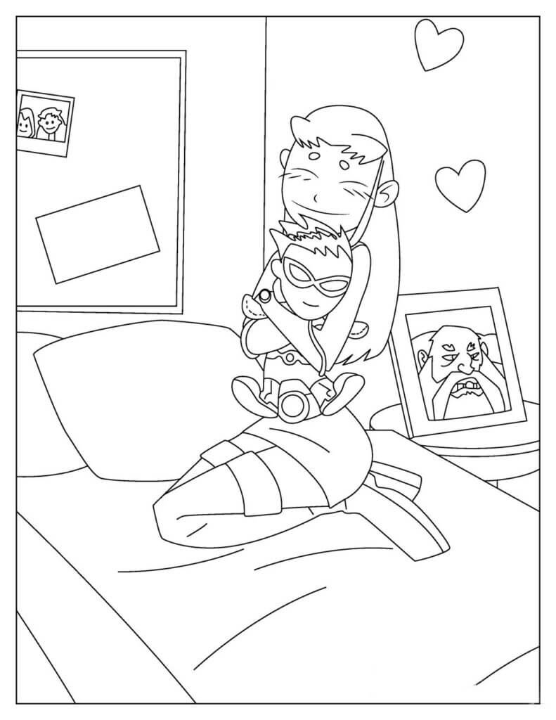 Desenhos de Starfire abraçando Robin para colorir
