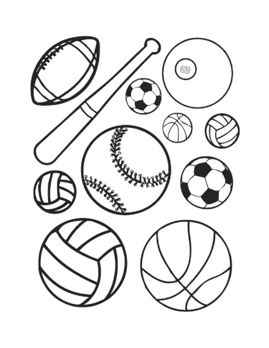 Desenhos de Taco de Beisebol e Bola para colorir