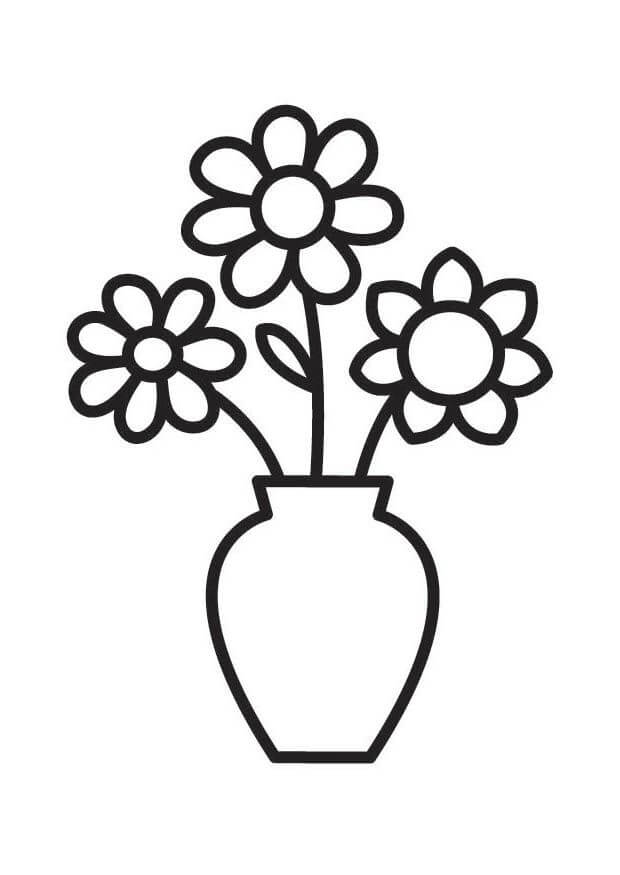 Três Flores em Vaso para colorir