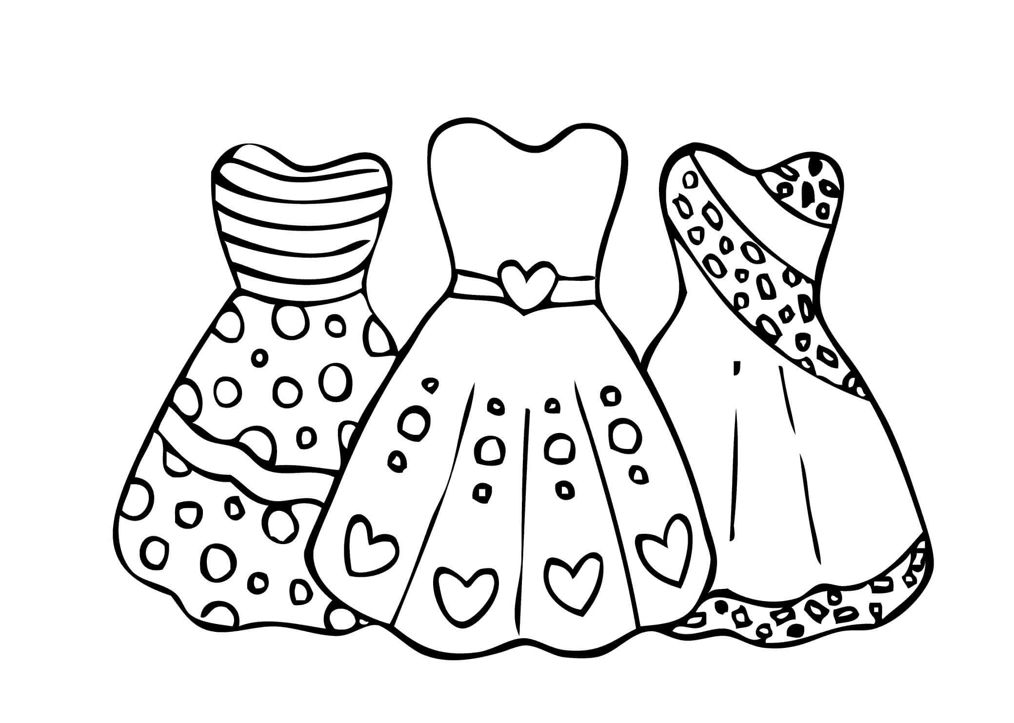 Desenhos de Três Vestidos para colorir