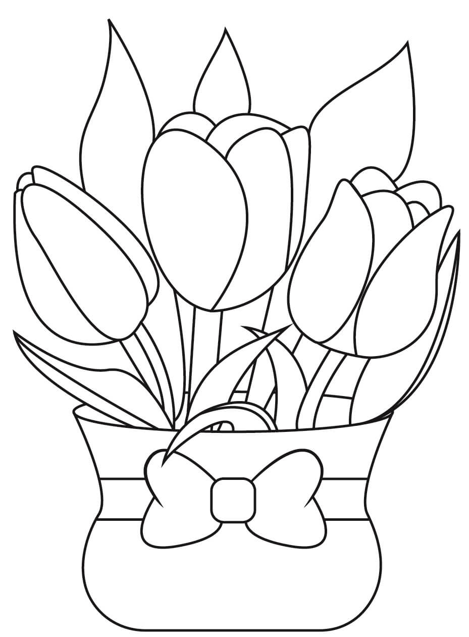 Desenhos de Tulipas em um Vaso com Arco para colorir
