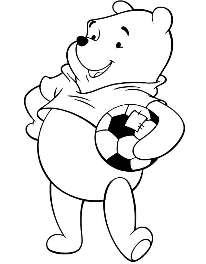 Desenhos de Ursinho Pooh segurando a Bola para colorir