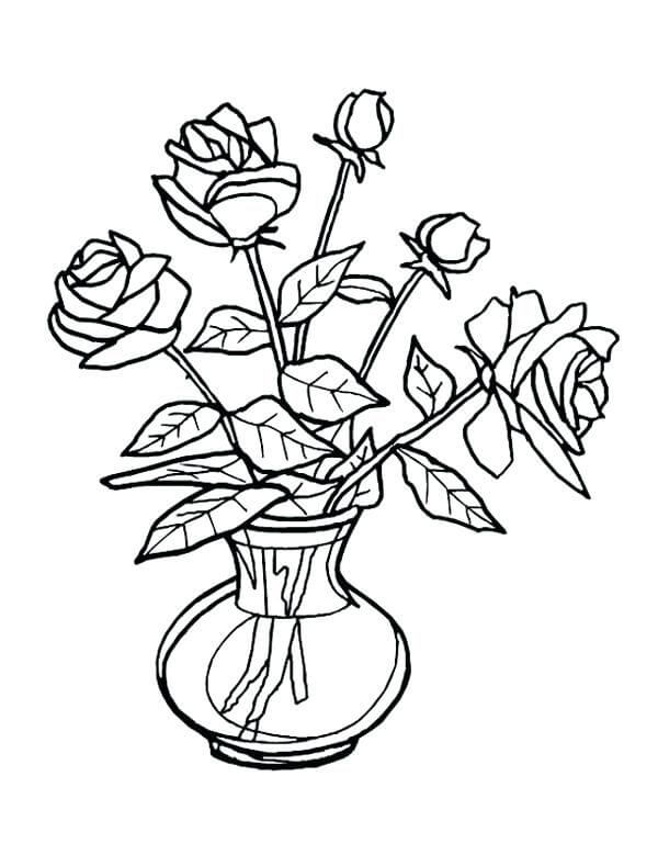 Desenhos de Vaso Básico de Rosas para colorir