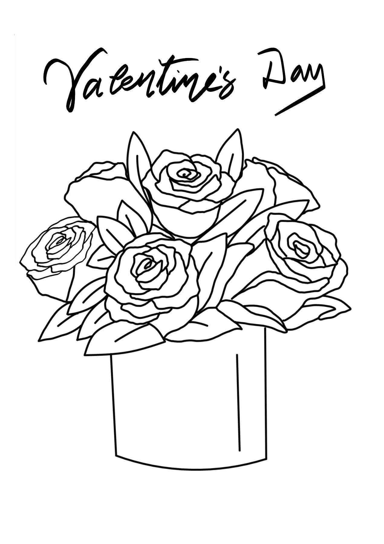 Vaso de Flores no dia dos Namorados para colorir