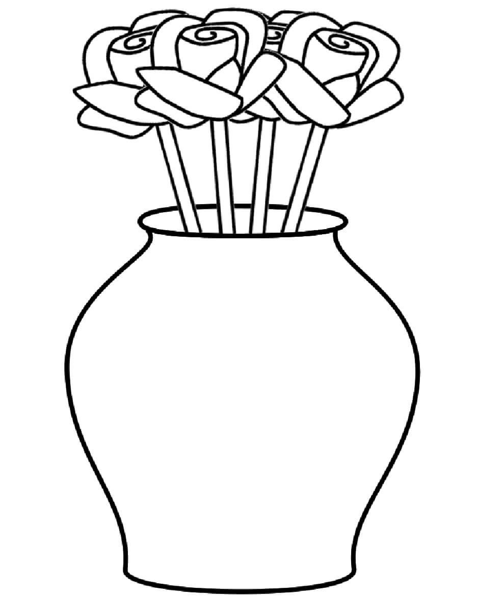 Vaso de Quatro Rosas para colorir