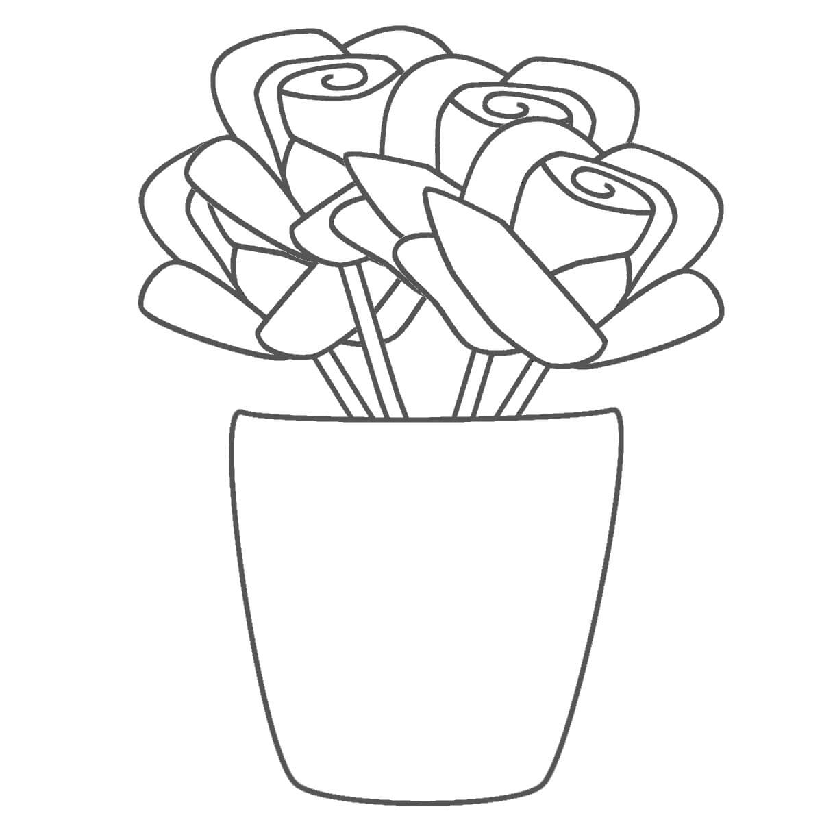 Desenhos de Vaso de Rosas para colorir