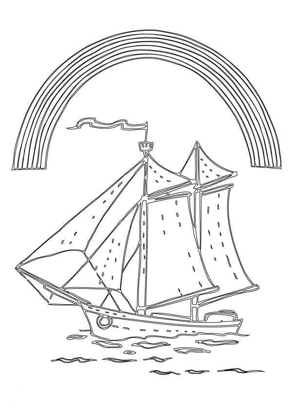 Desenhos de Navio e Arco-íris para colorir