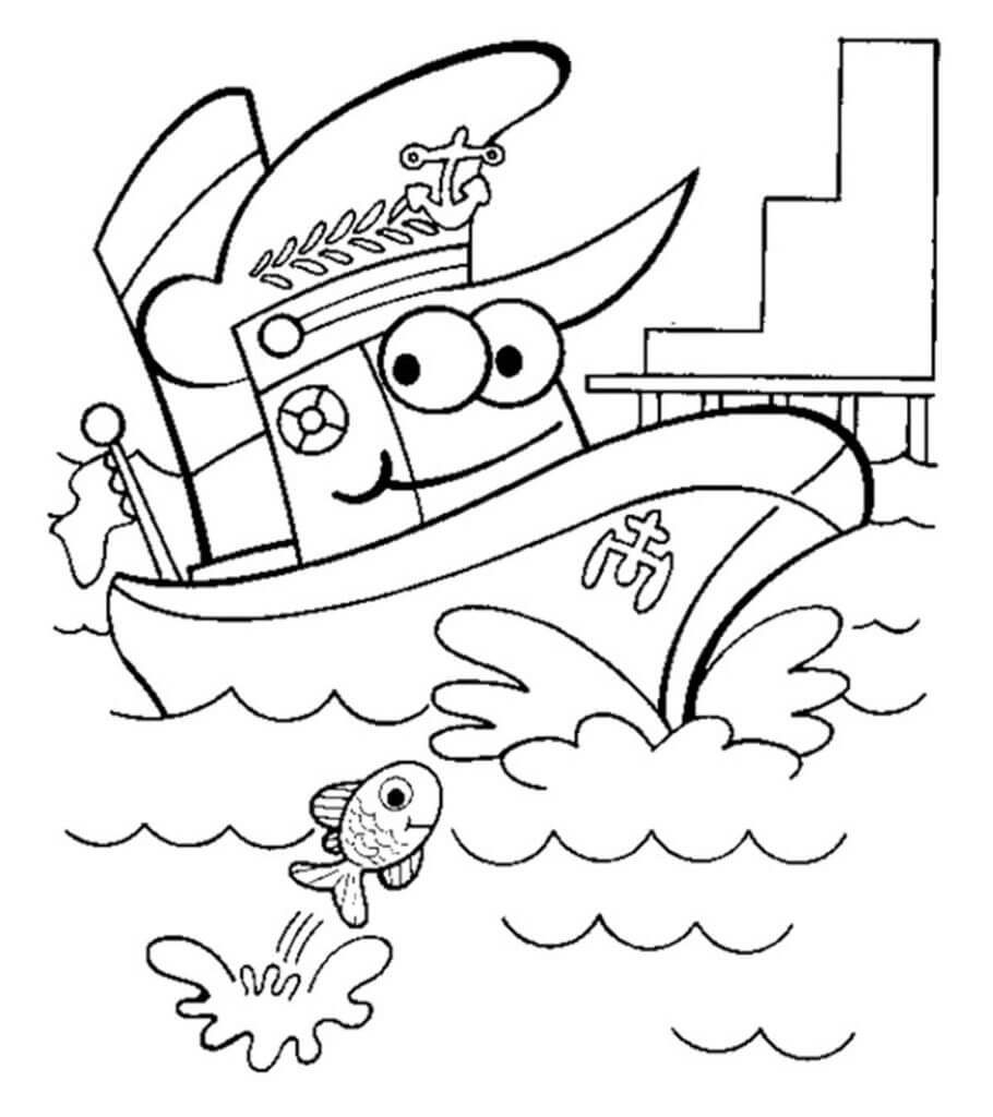 Desenhos de Navio e Peixe Sorridentes para colorir