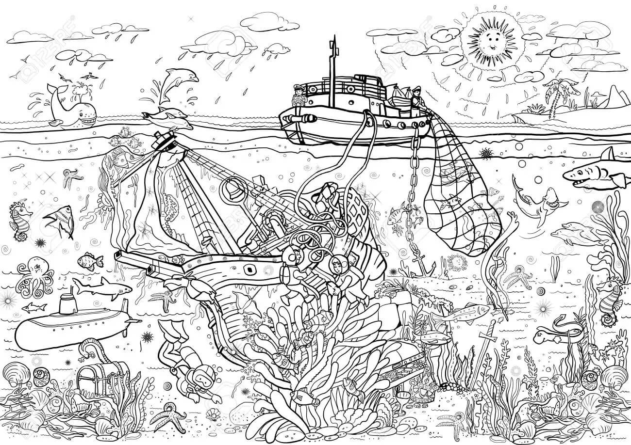 Desenhos de Navio no Belo Mar para colorir