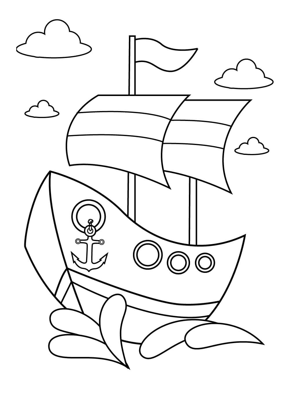 Desenhos de Navio Pirata com Nuvens para colorir