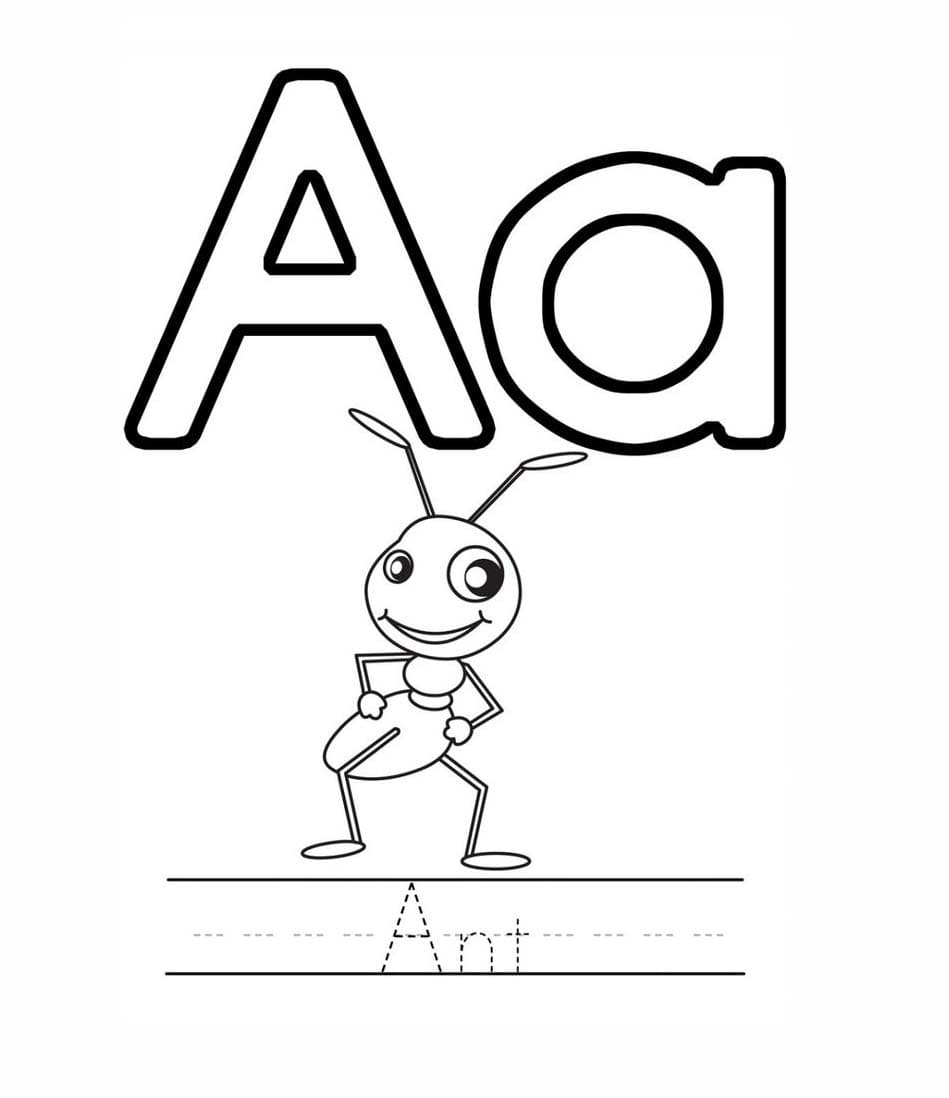 A letra A é para a imagem Ant for Kids para colorir