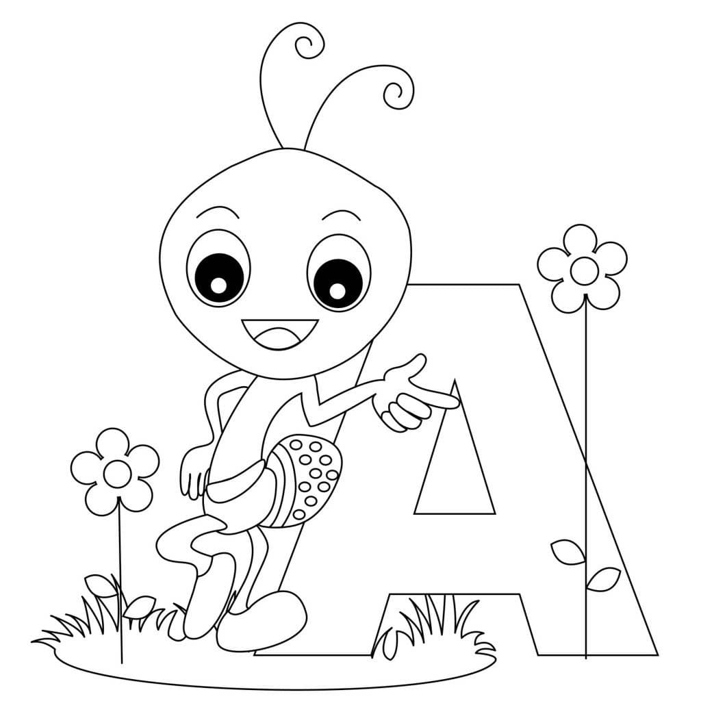 Desenhos de A letra A é para imagem de formiga para colorir