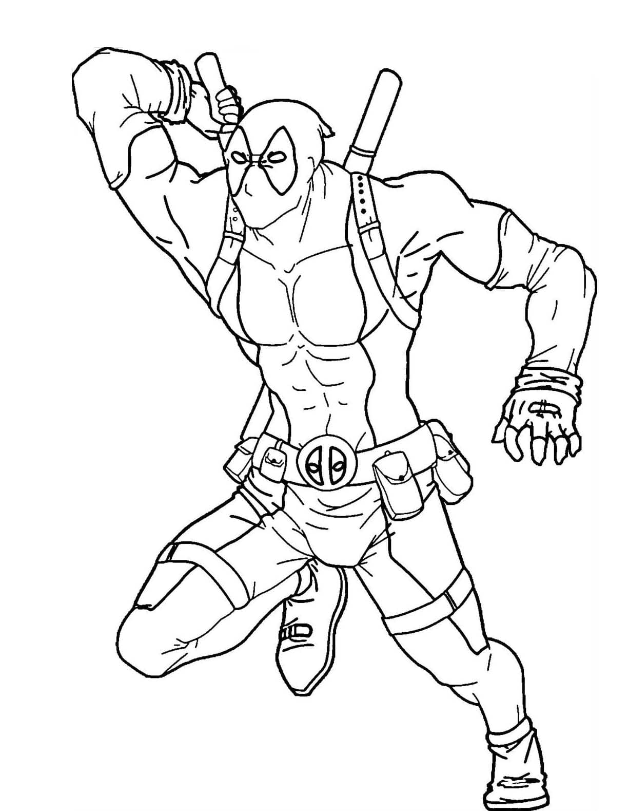 Desenhos de Contorno da imagem de luta do Deadpool para colorir