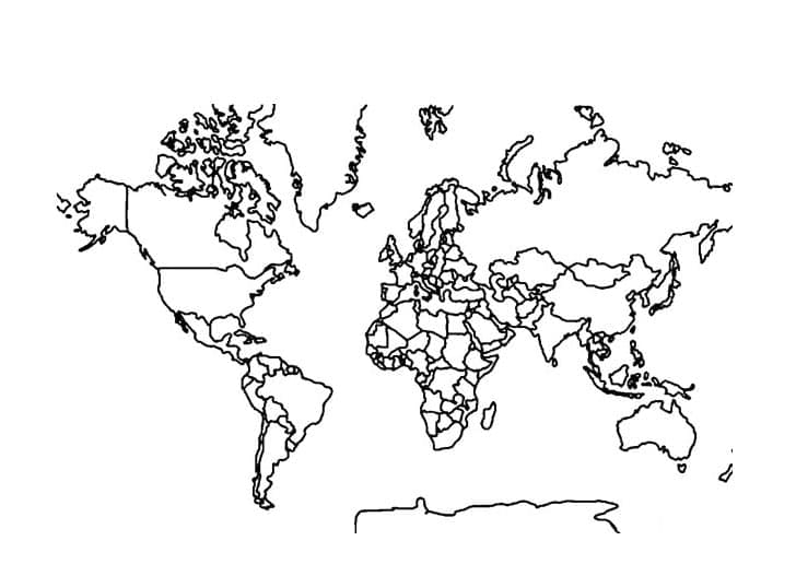 Contorno do mapa do mundo para colorir