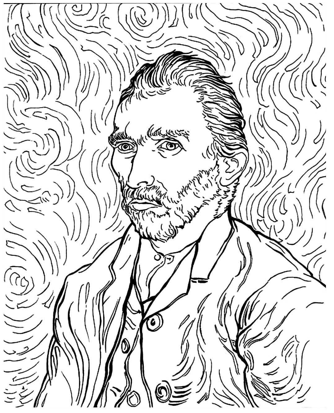 Hombre dibujado por Van Gogh para colorir