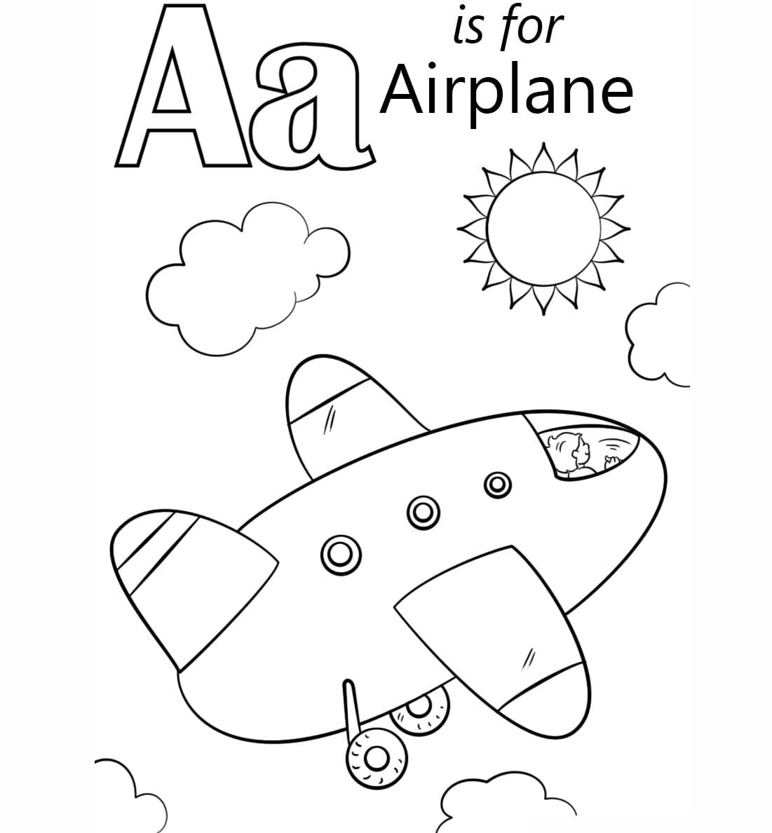 Desenhos de Letra A é para avião para colorir