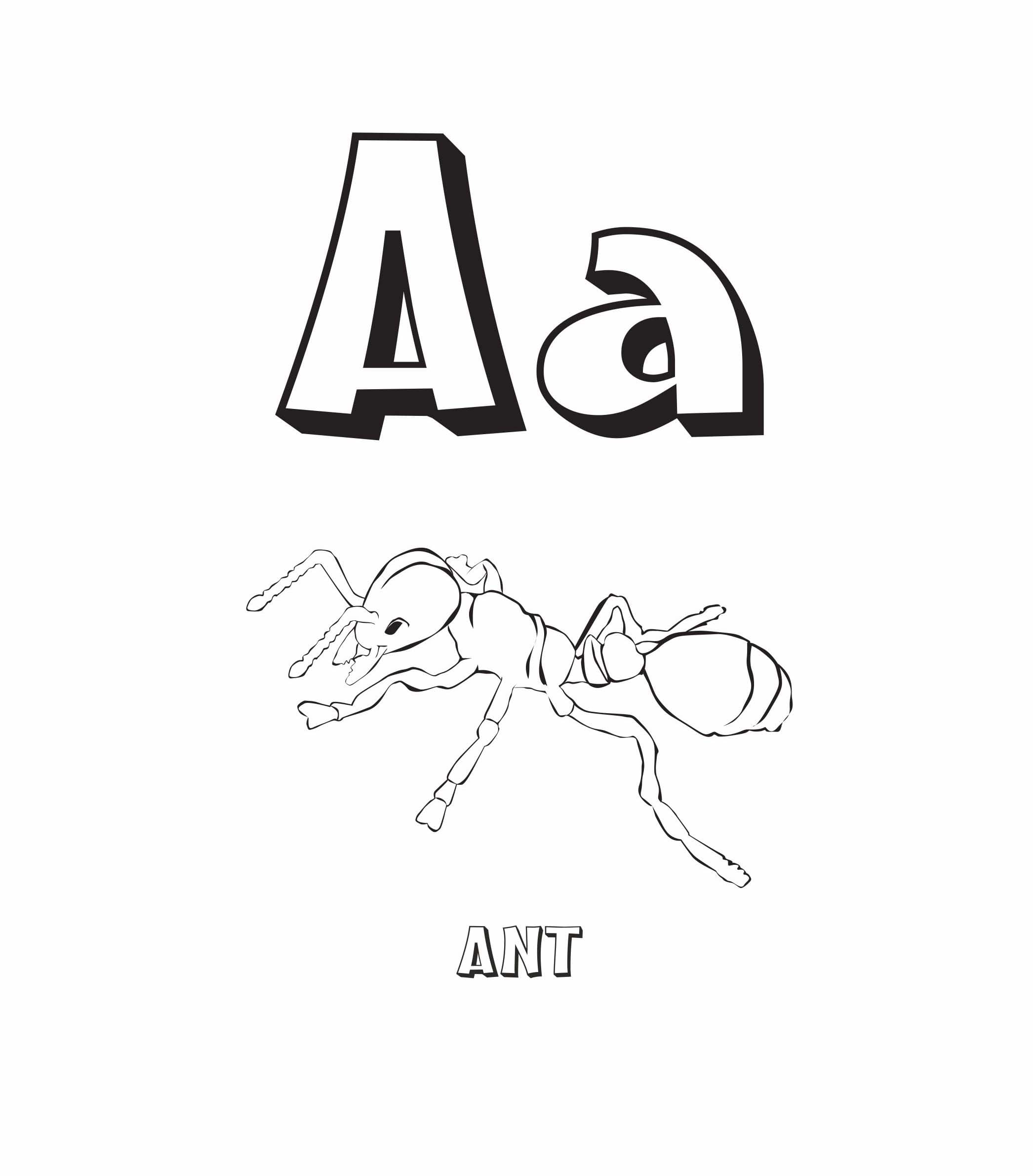 Desenhos de Letra A grátis é para formiga para colorir