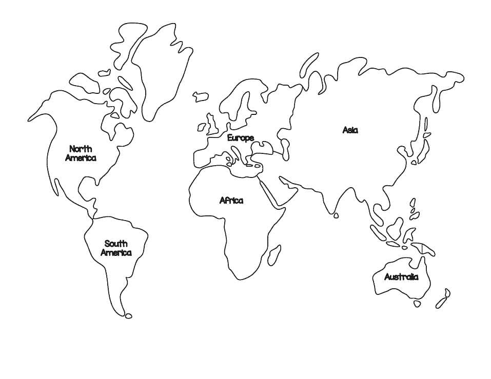 Países do mapa do mundo para colorir