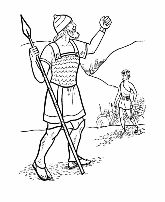 Desenhos de David e Golias para colorir