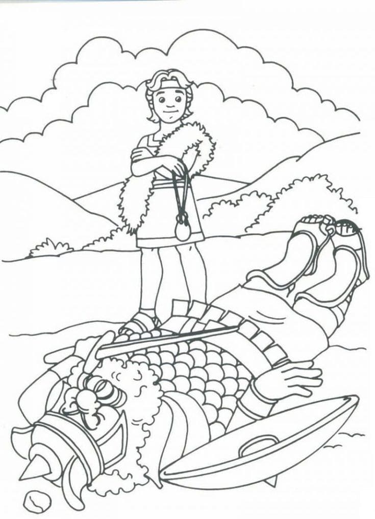 Desenhos de Esboço para imprimir de Davi e Golias para colorir