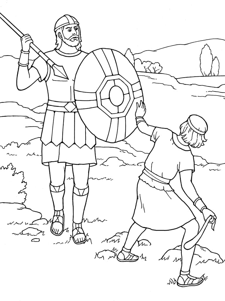 Imagem de Davi e Golias imprimível para colorir