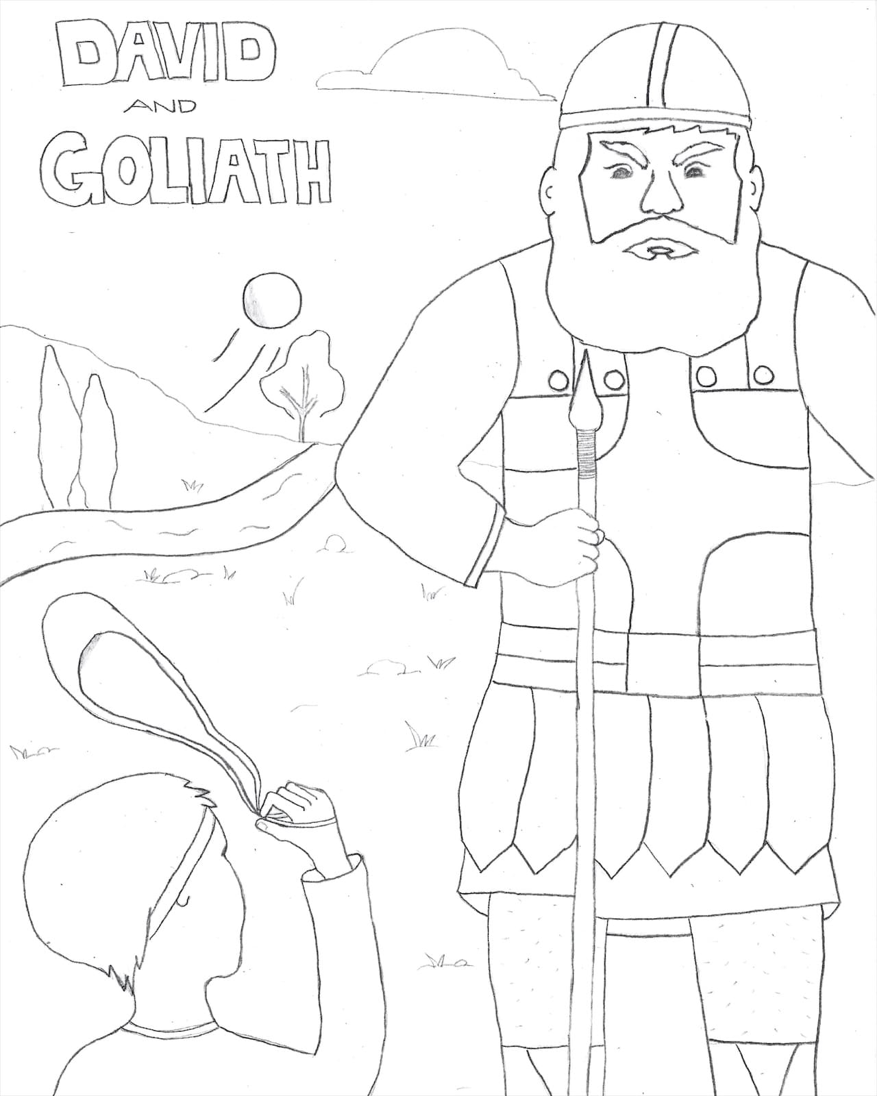 Impressão grátis David e Golias para colorir