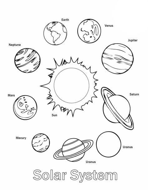 Impressão grátis do sistema solar para colorir
