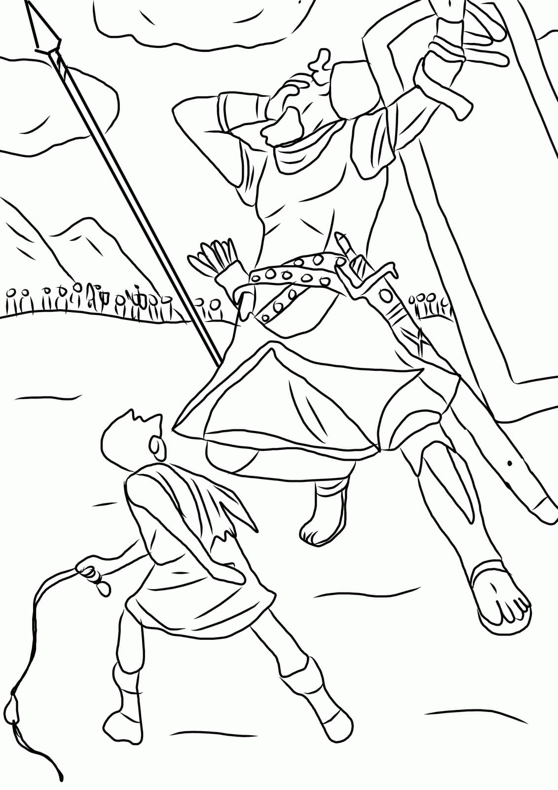 Desenhos de Imprima o esboço de Davi e Golias para colorir