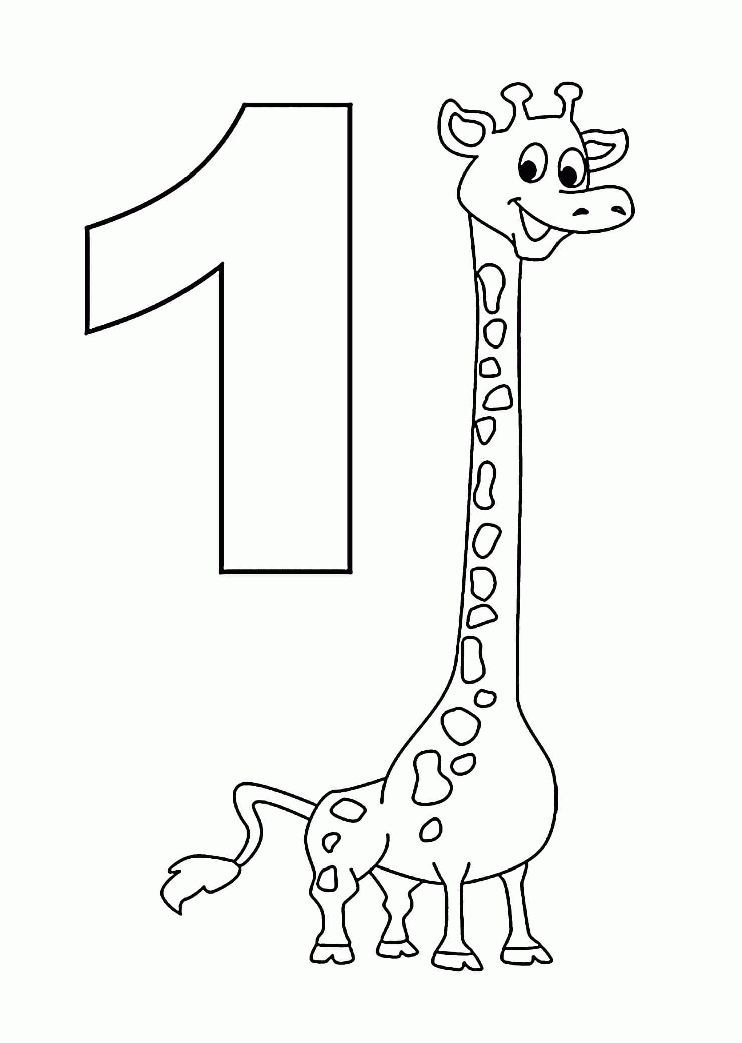 Desenhos de Divertida Girafa E Número 1 para colorir