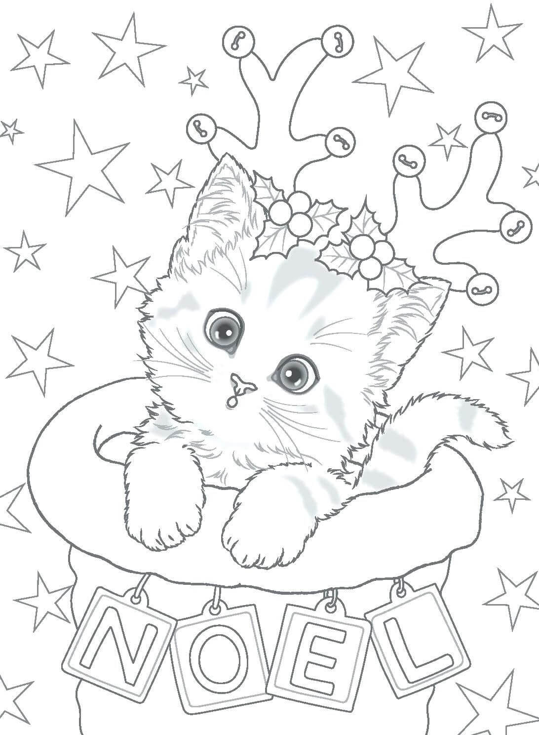 Desenhos de Gatinho Fofo Com Estrelas para colorir