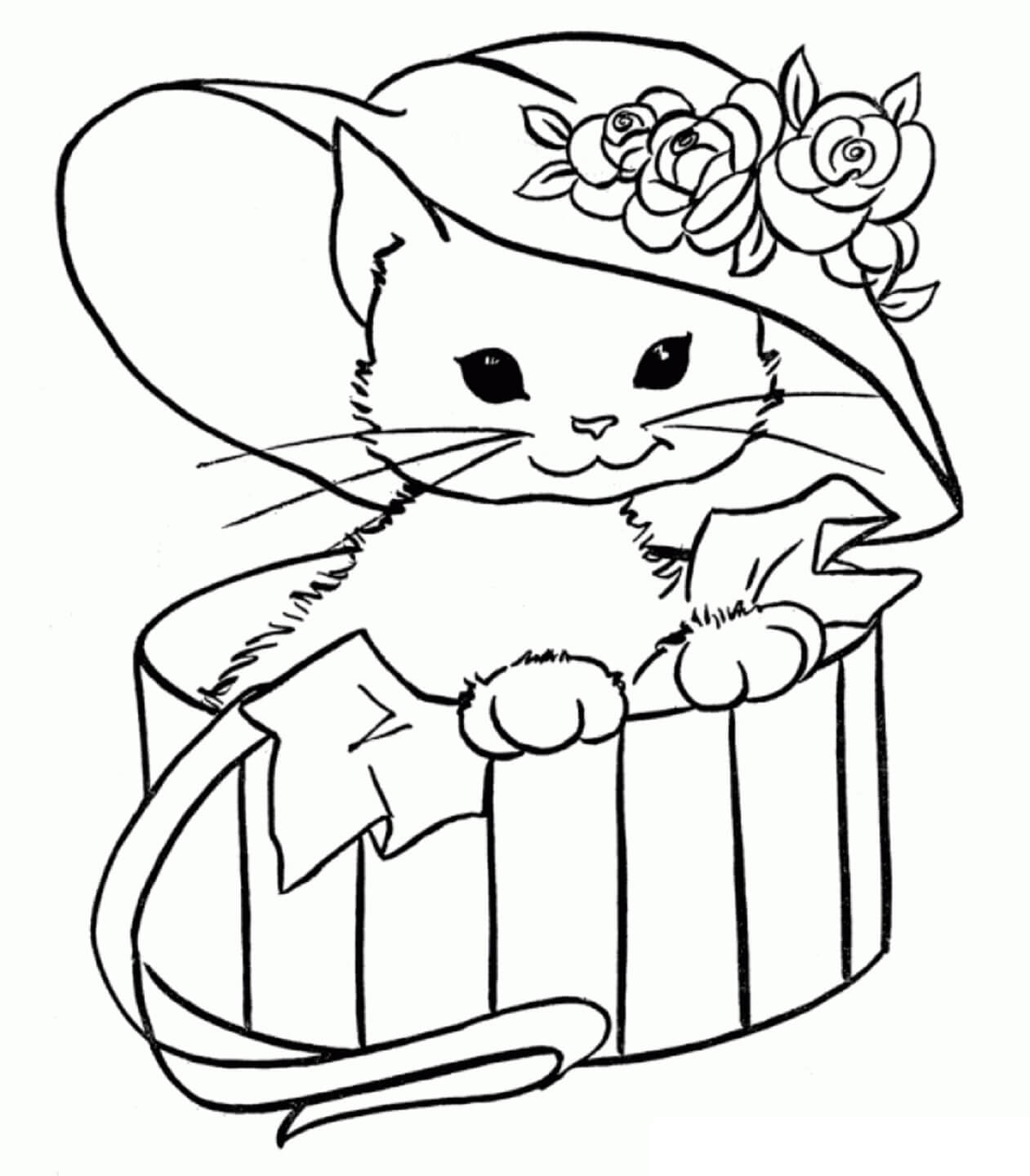 Desenhos de Gatinho Fofo de Presente para colorir