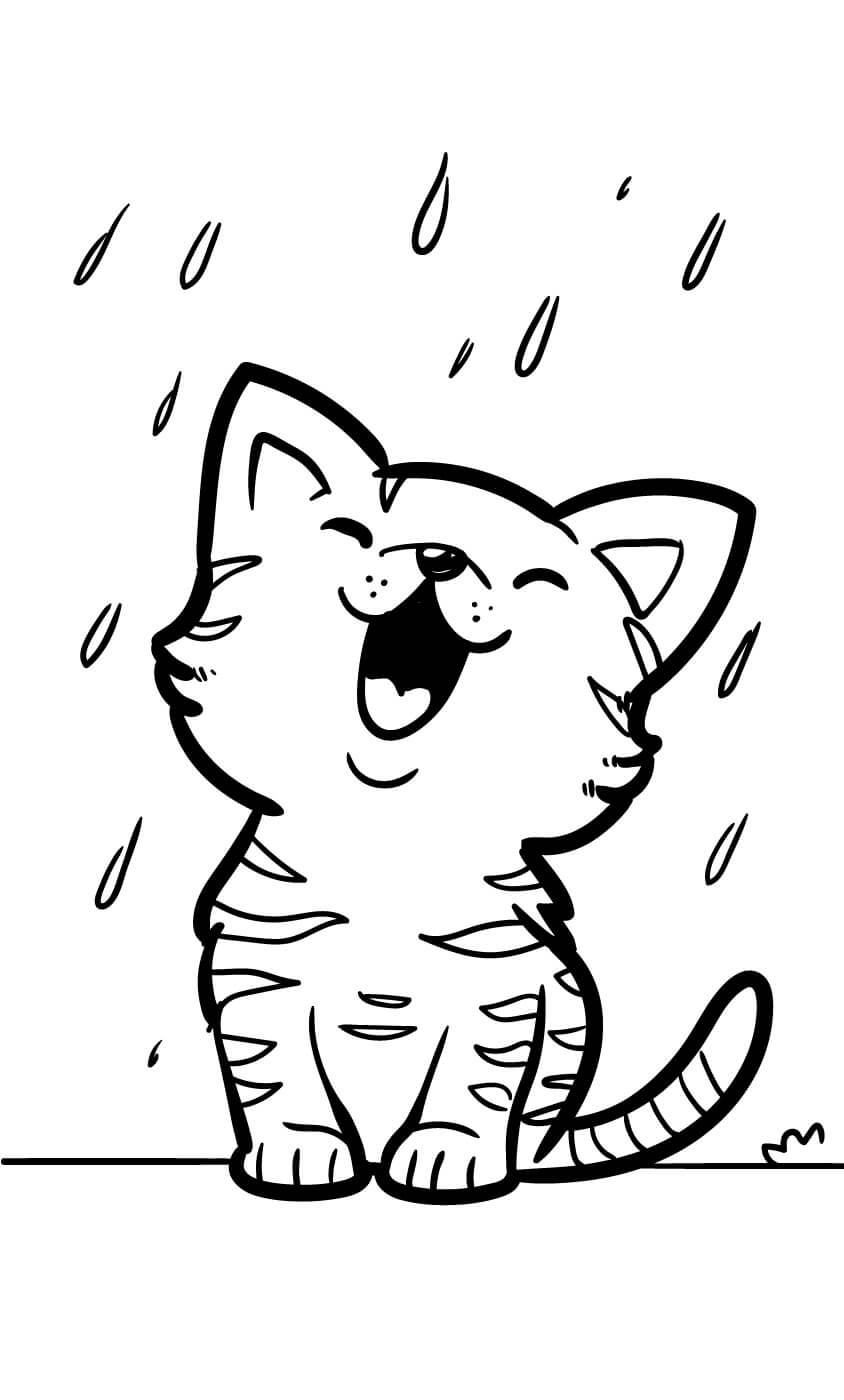 Desenhos de Gatinho na Chuva para colorir
