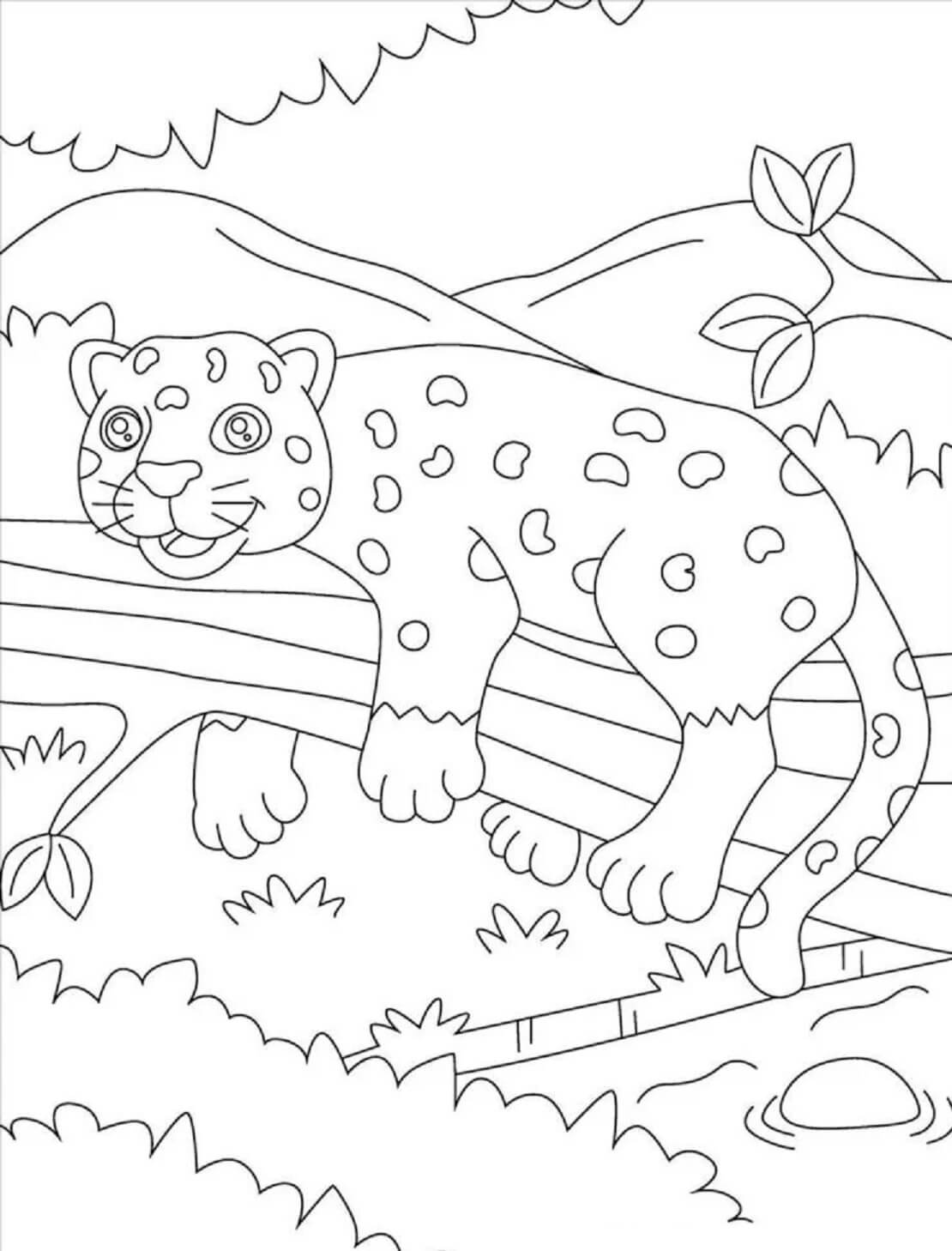 Desenhos de Jaguar Divertido No Galho De Árvore para colorir