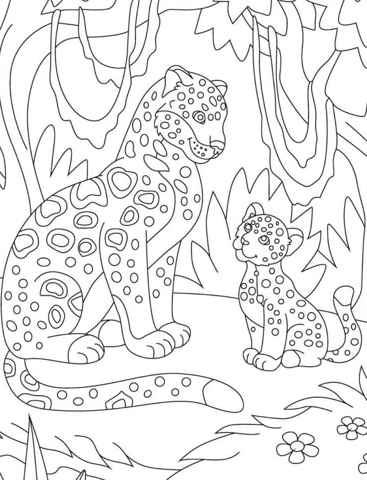 Mamãe Jaguar E Bebê Jaguar para colorir