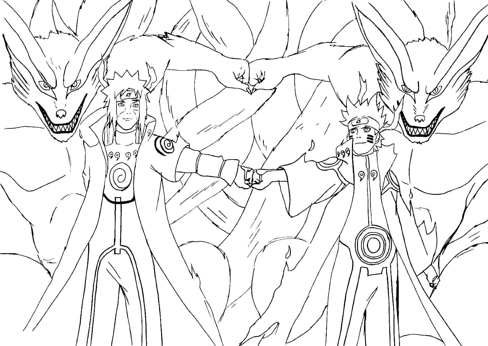 Desenhos de Minato E Naruto Com Kurama para colorir