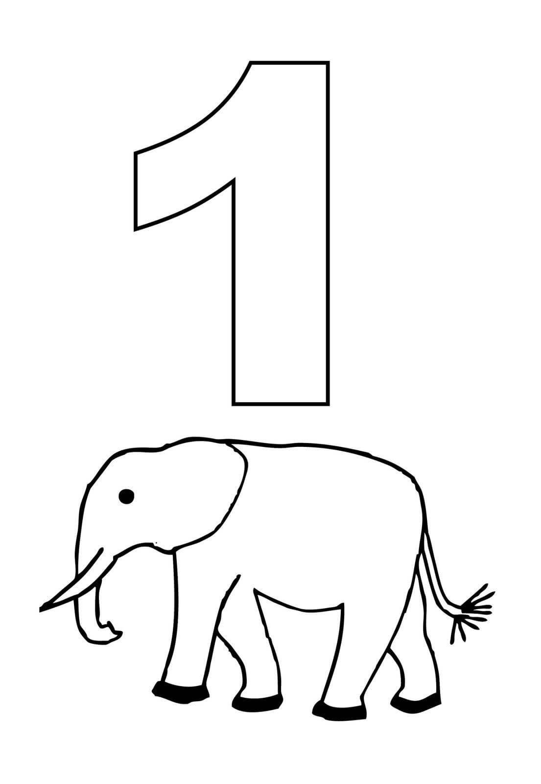 Número 1 E Elefante para colorir