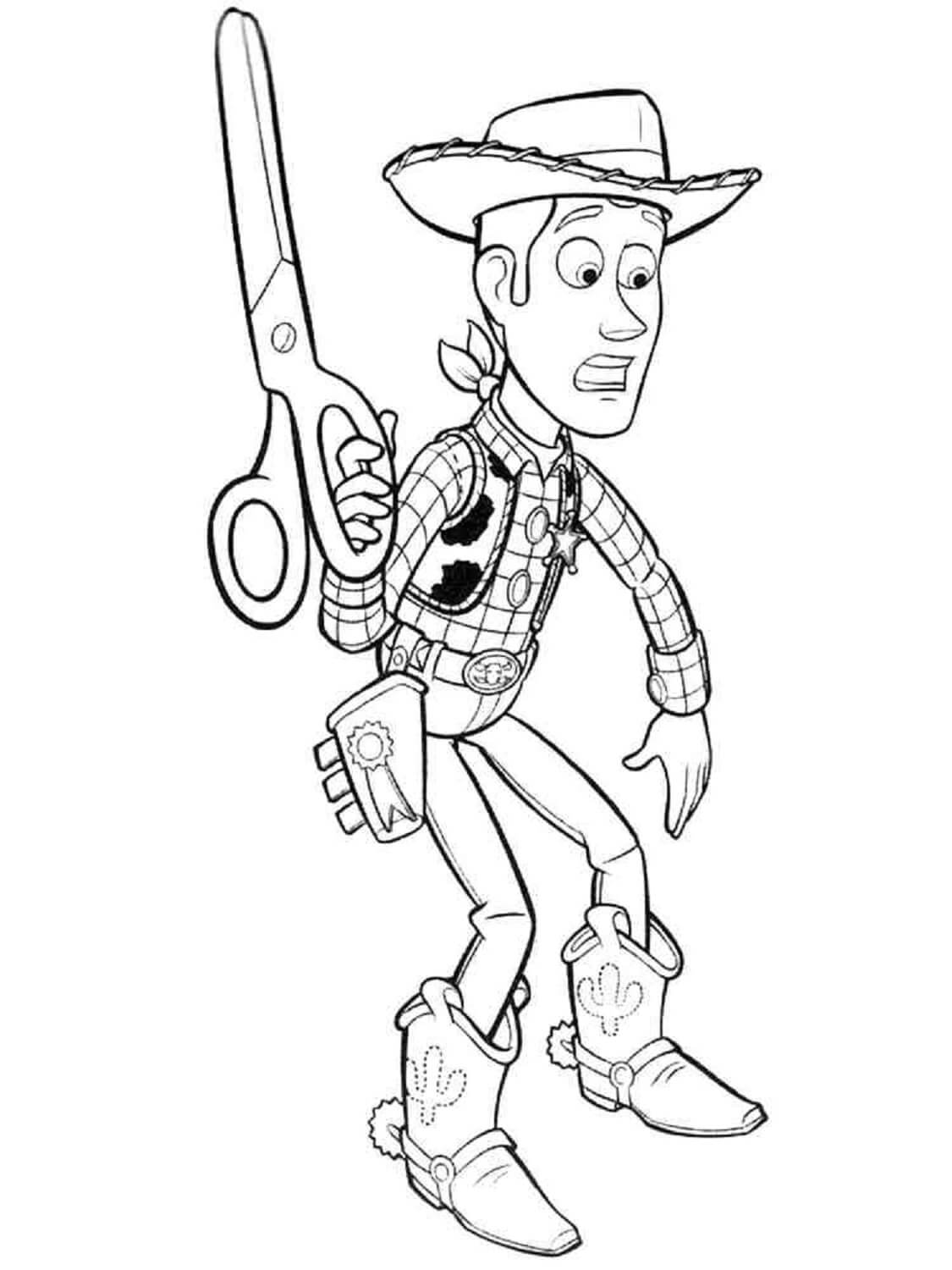 Desenhos de Woody Segura Uma Tesoura para colorir