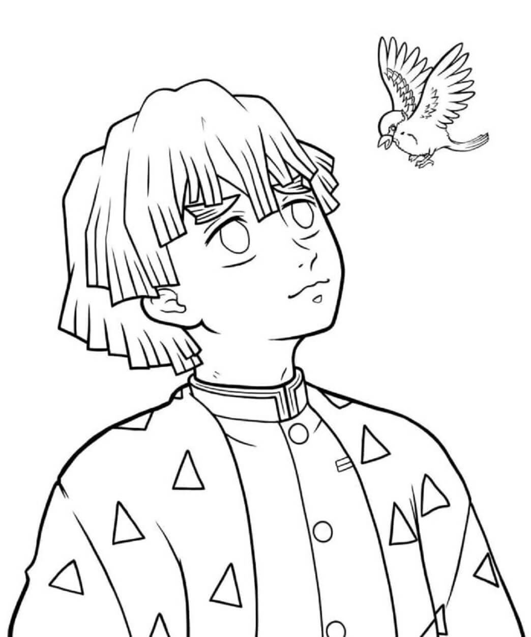 Desenhos de Zenitsu Com Pássaro para colorir