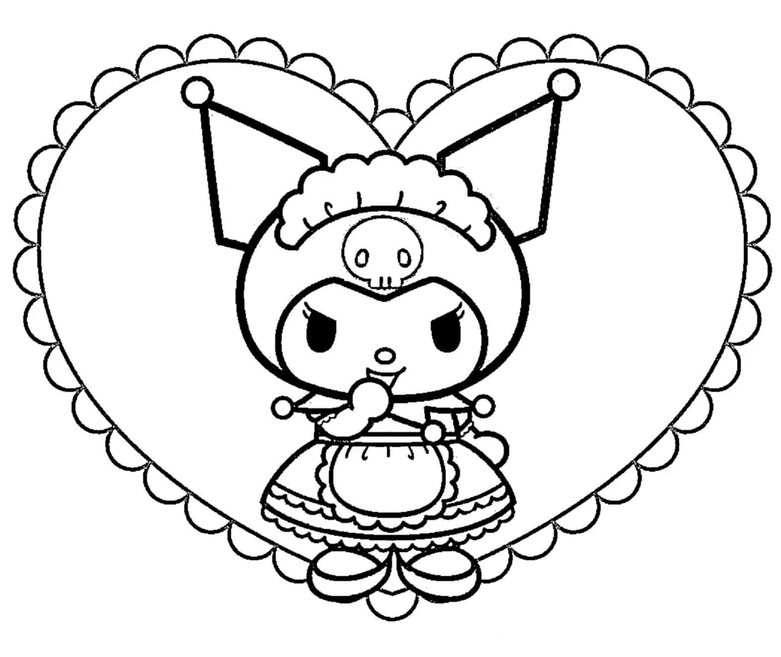 Desenhos de Coração Kuromi para colorir