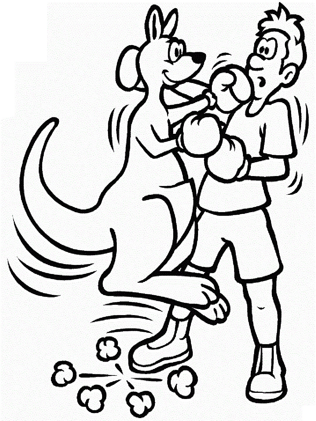 Desenhos de Desenhe Um Canguru E Um Menino Lutando Boxe para colorir